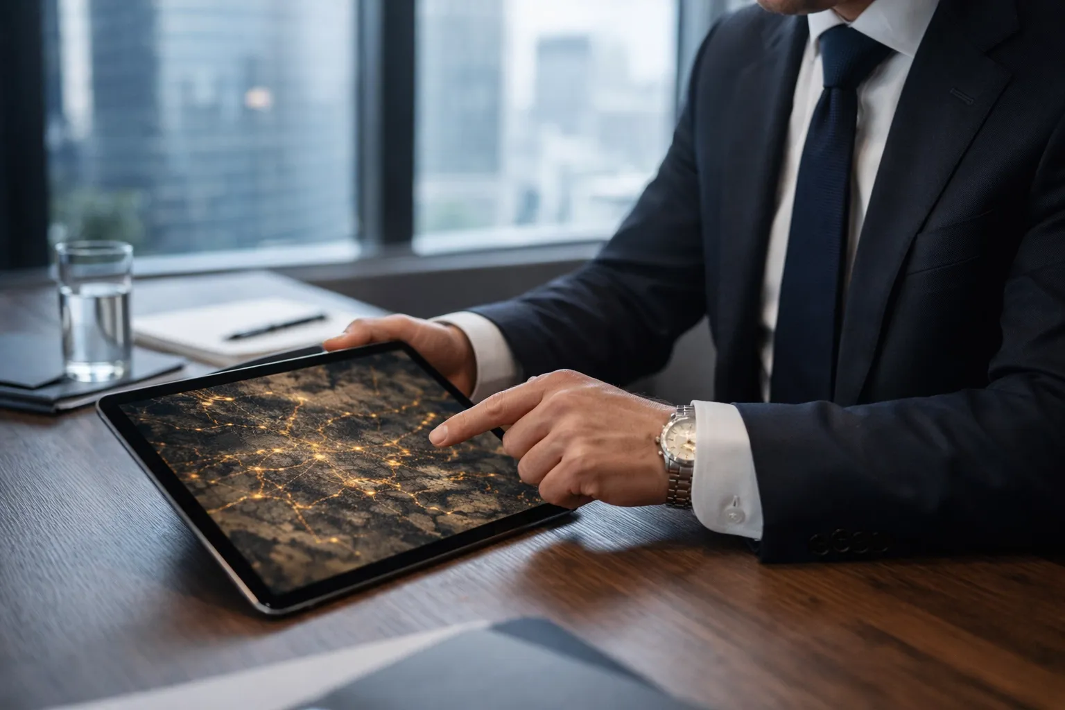 Professional reviewing financial information at a desk